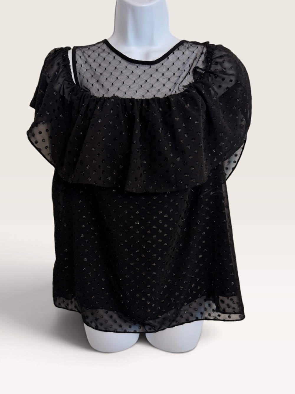 MICHAEL Michael Kors Black Sheer Dot Ruffle  Blouse Size Large